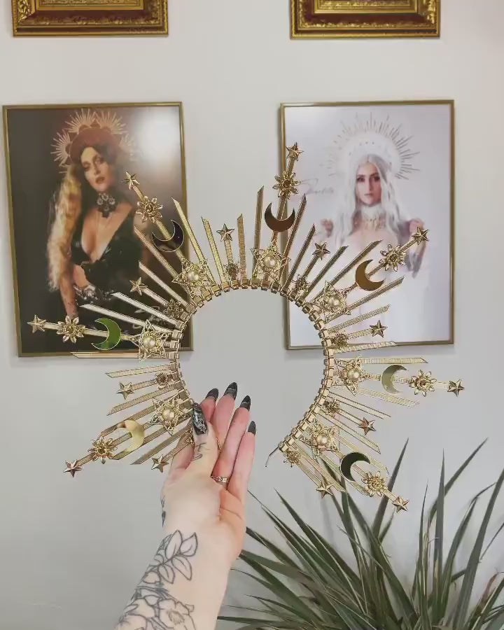 Moon child Halo Crown Halo Crown Halo Headpiece Halo Headband Halo Headlights Crown Gold Halo Headpiece Wedding Crown Stars