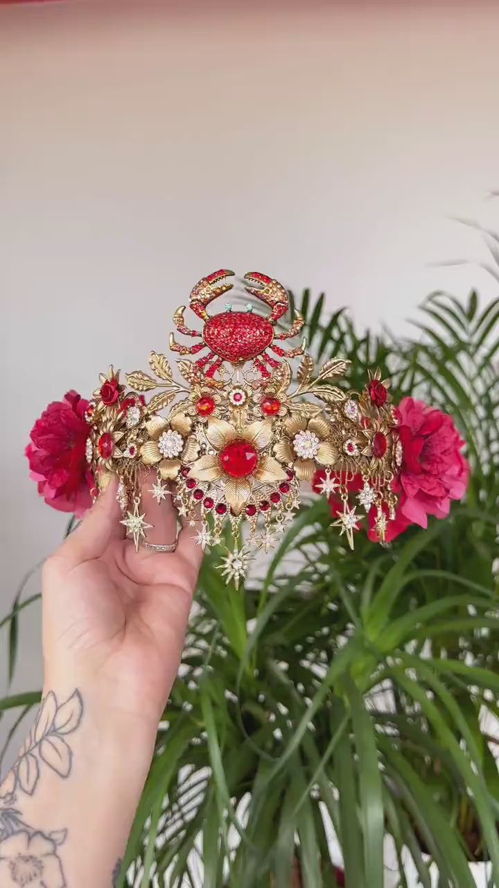 SALE Cancer Zodiac Signs jewelry, Cancer Zodiac crown, Birthday headband, Gold headpiece, Tiara, Halloween costume, Flower crown, Birthday