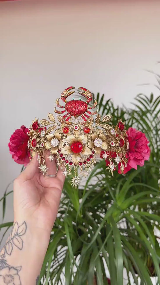 SALE Cancer Zodiac Signs jewelry, Cancer Zodiac crown, Birthday headband, Gold headpiece, Tiara, Halloween costume, Flower crown, Birthday