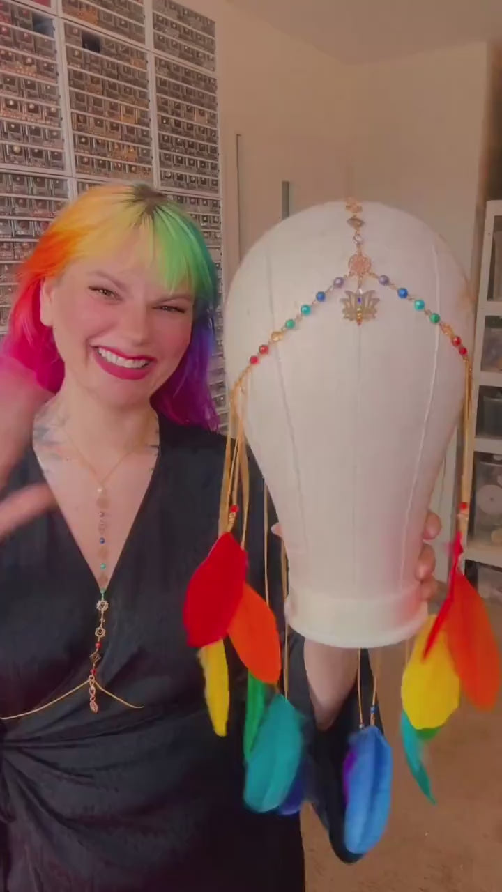 Rainbow Chakra Feather Headpiece Celestial Festival Crown