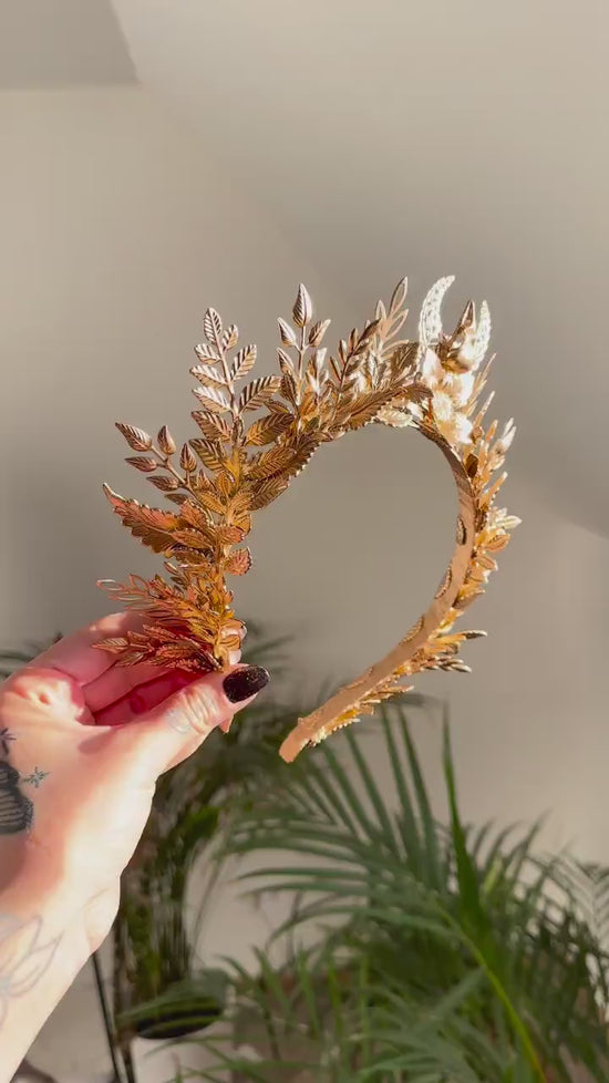 Golden Forest Goddess Tiara Regal Leaf Headpiece Halo Crown