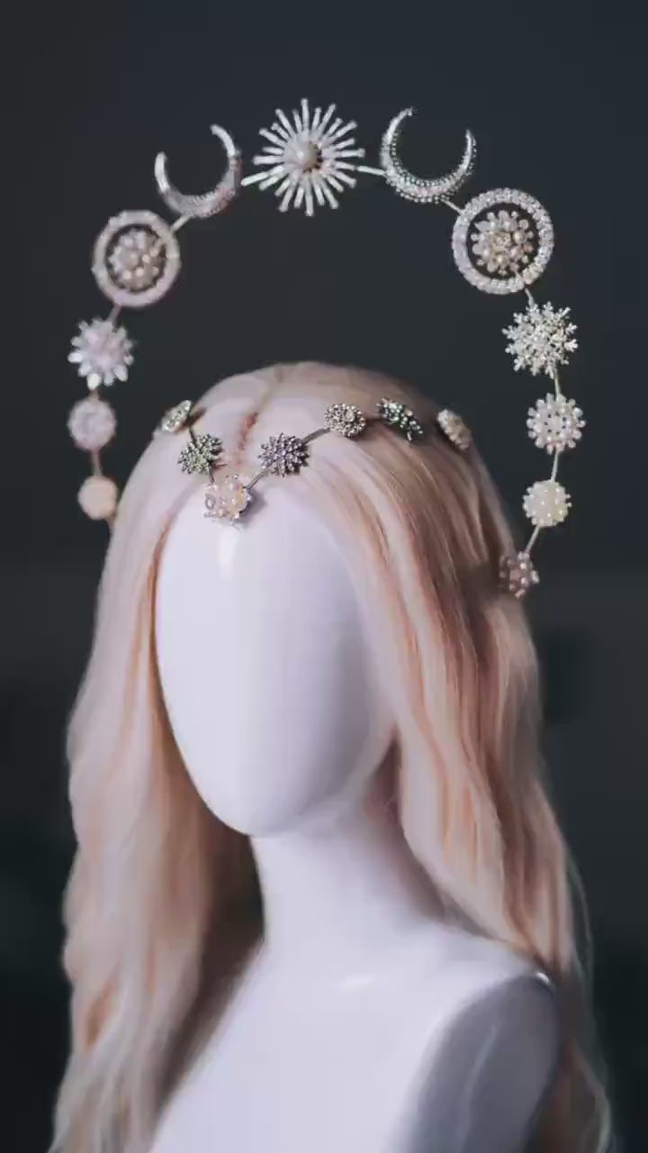 Lunar Moon Halo Bridal Wedding Crown Celestial Goddess Headpiece Maternity Photoshoot Festival Portrait Accessory