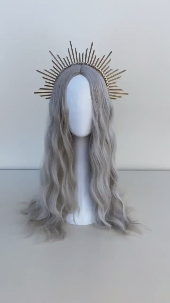 Sunburst Halo Crown, Golden Celestial Tiara, Boho Festival Crown, Wedding Headpiece, Goddess Crown, Bridal Sun Tiara, Gold Halo Crown