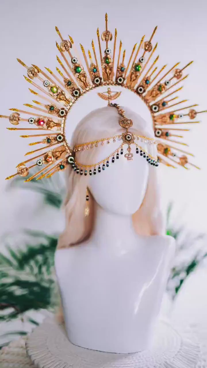 Cleopatra Emerald Solar Halo Crown Royal Egyptian Headpiece