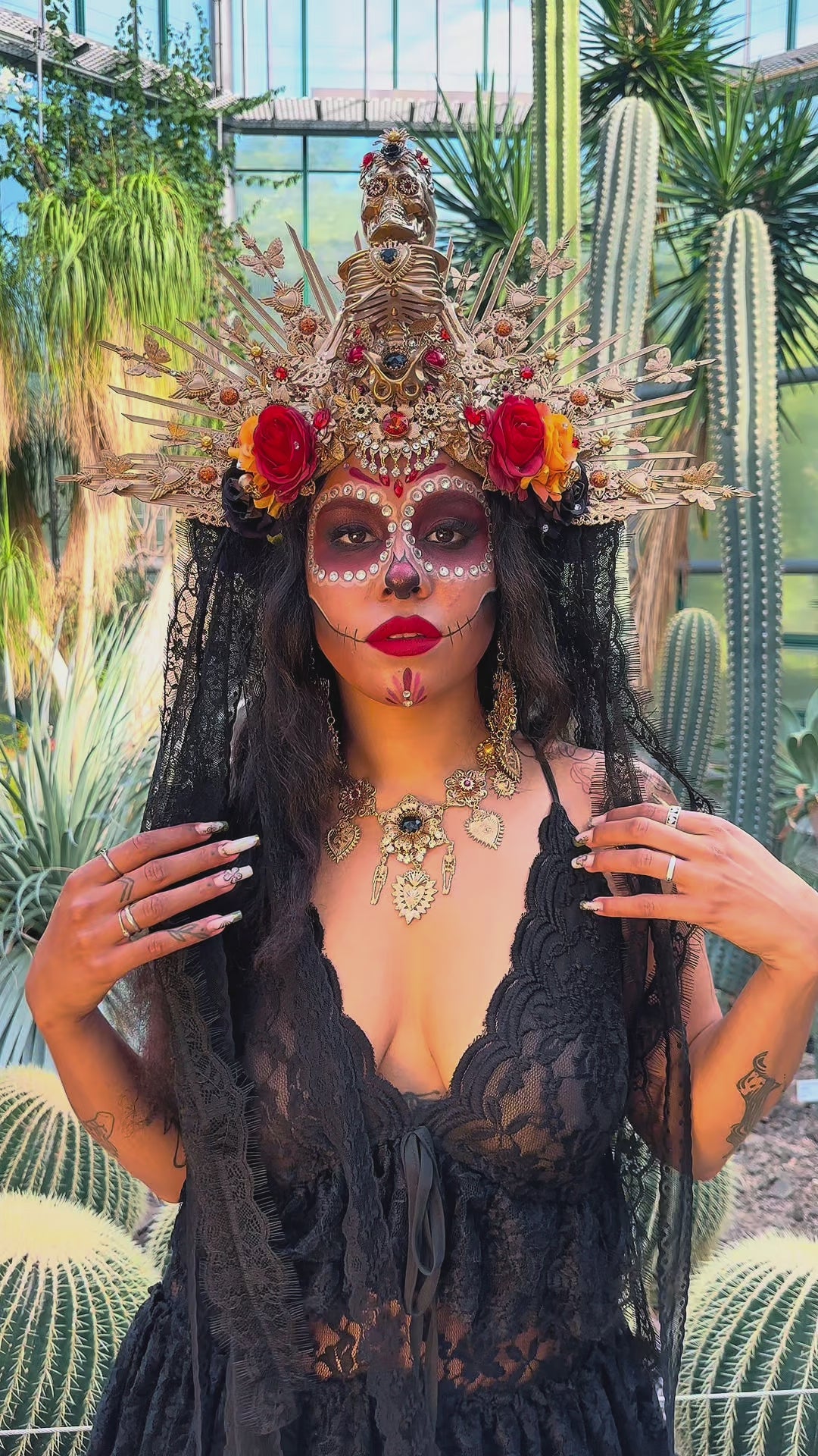 La Catrina Skeleton Halo Crown Dia De Los Muertos