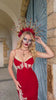 La Catrina Halo Crown, Red Rose Sacred Heart Crown, Día de los Muertos Headpiece, Gold Catrina Headdress