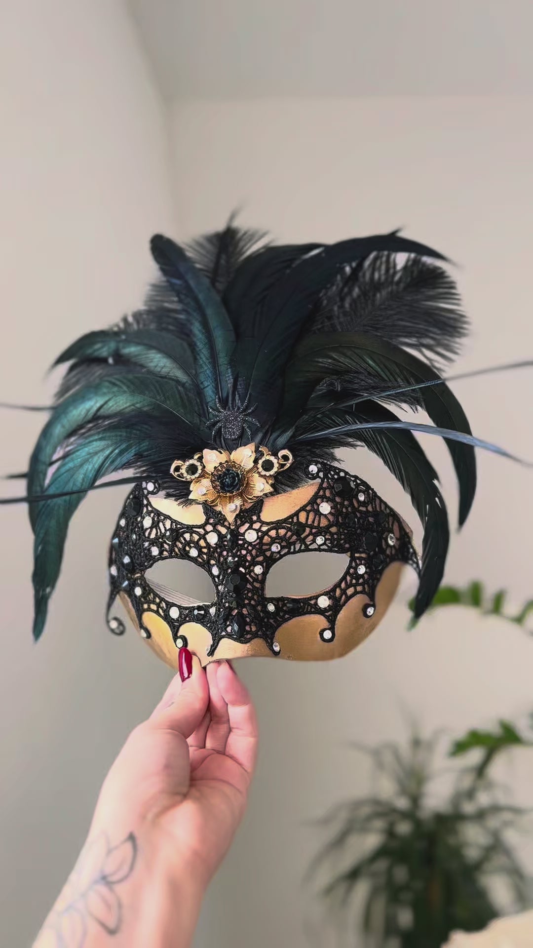 Load and play video in Gallery viewer, Bat Masquerade Mask, Black Lace Mask, Gothic Feather Mask, Venetian Carnival Mask, Halloween Masquerade Mask
