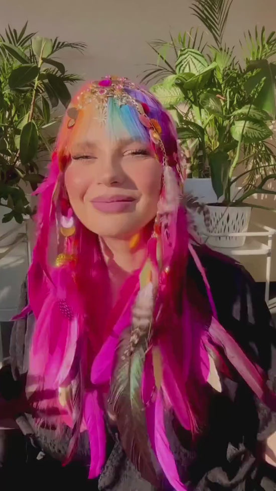 Festival Feather Headpiece, Chain Sequin Headband, Colorful Boho Tiara, Carnival Costume Accessory, Halloween Headdress, Party Hairpiece