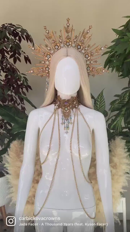Gold Halo Crown, Celestial Butterfly Headpiece, Festival Tiara, Luxury Bridal Halo, Maternity Photoshoot, Statement Crown, Divine Headpiece
