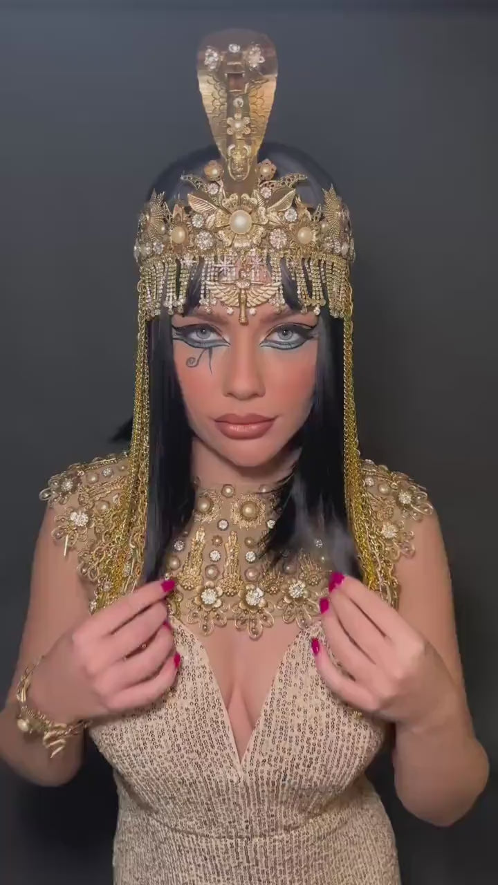 Cleopatra Necklace, Egyptian Statement Necklace, Mardi Gras Necklace, Halloween Necklace, Royal Cleopatra Jewelry, Carnival Necklace