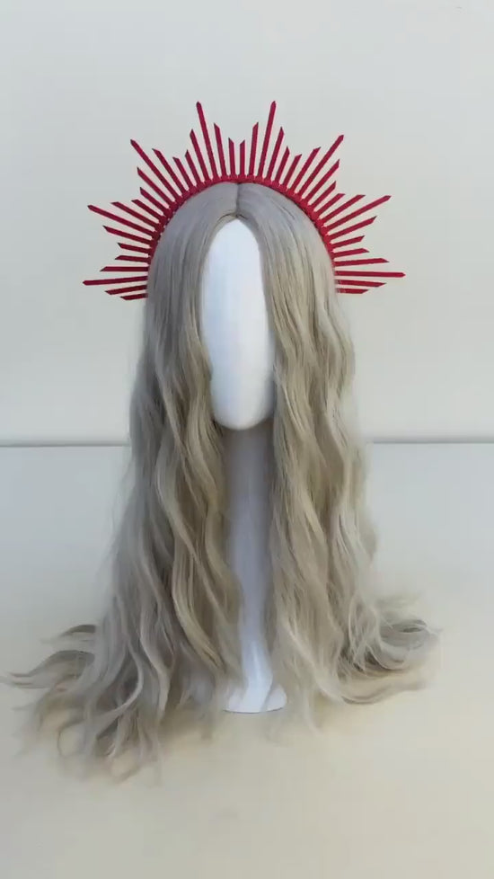 Red Spiked Halo Crown, Gothic Headpiece, Costume Accessory, Rave Style Headband, Festival Outfit, Halloween Costume Crown