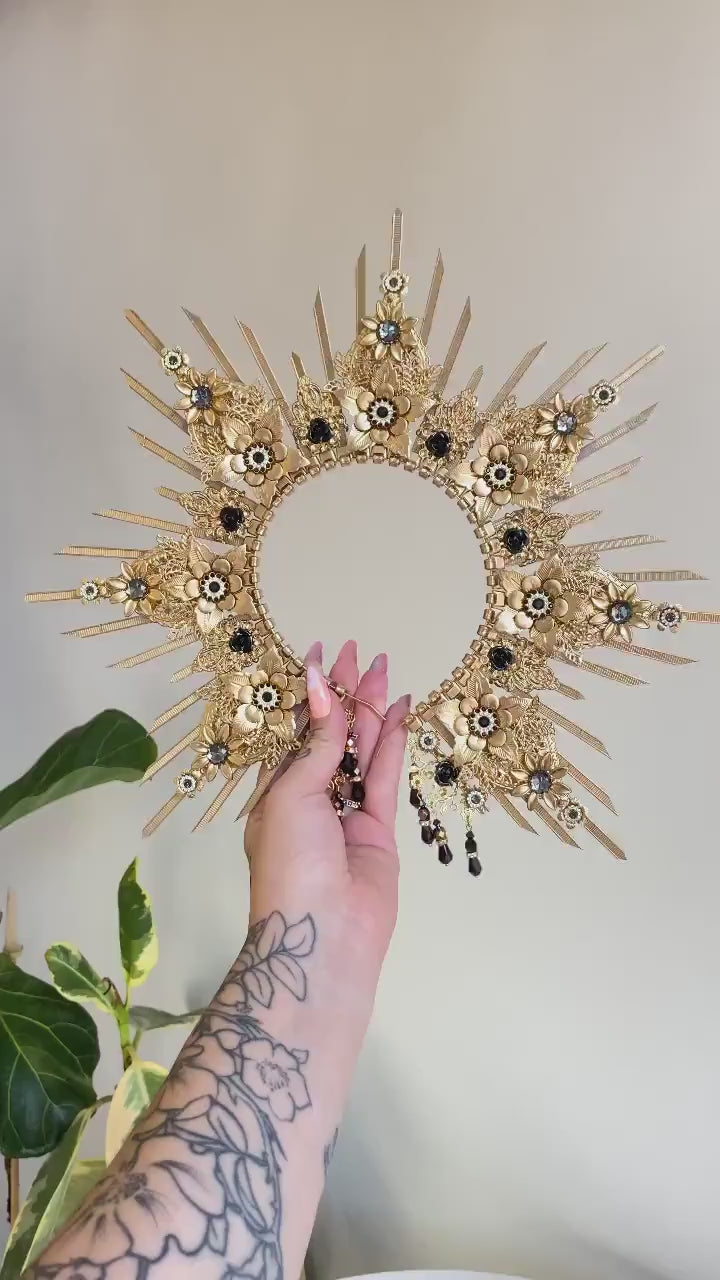 Gold Halo Crown, Halo Headpiece, Festival crown, Festival headpiece, Black Halo, Wedding Crown, Halo crown, Boho Wedding, Halo Headband