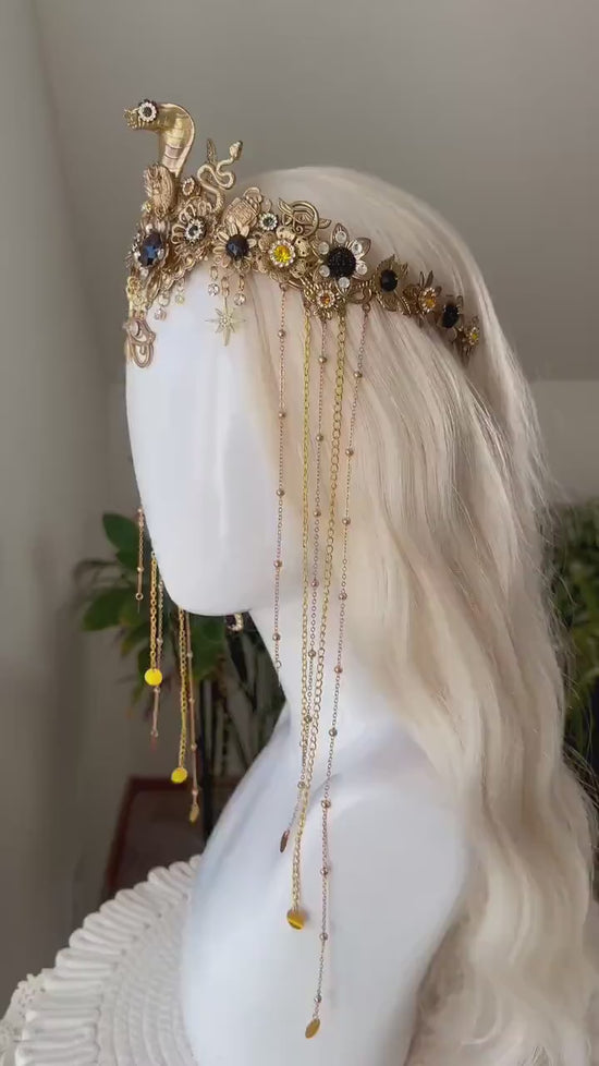 Cleopatra Gold Snake Crown Cobra Headpiece Egyptian Halo Crown Festival Goddess Headpiece Halloween Costume Tiara