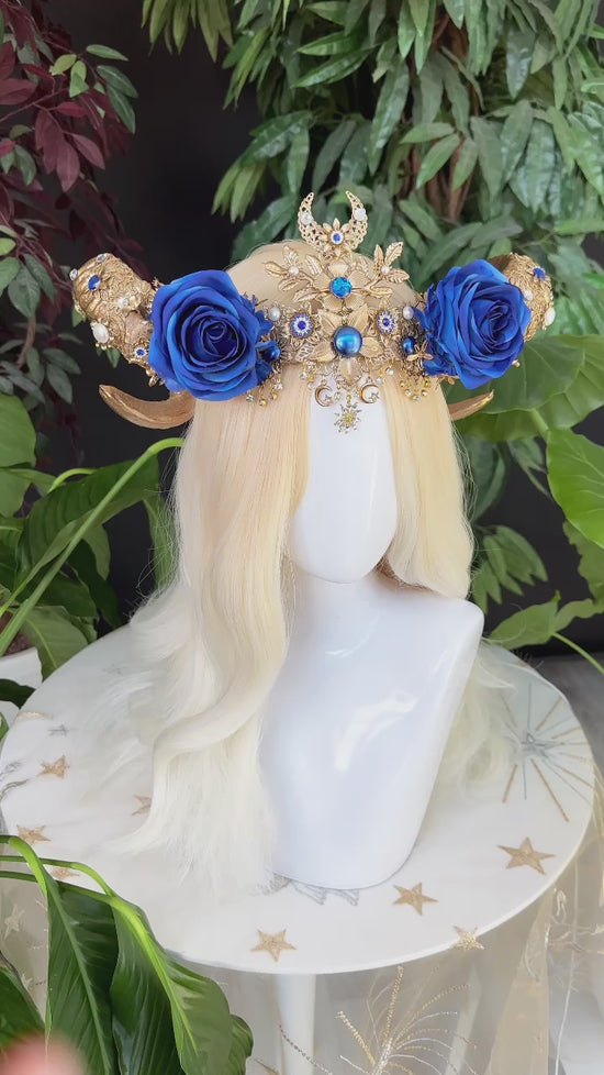 Load and play video in Gallery viewer, Blue Zodiac Sign Aries Flower Crown
