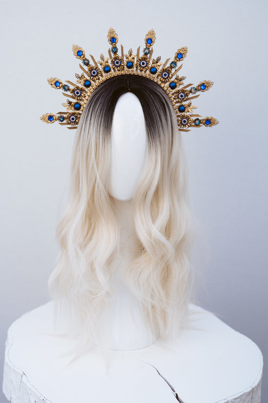 Load image into Gallery viewer, Gold Halo Crown Blue
