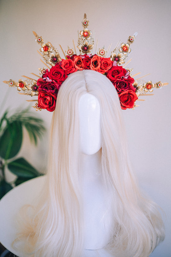 Load image into Gallery viewer, Flower Sun Halo Crown Red
