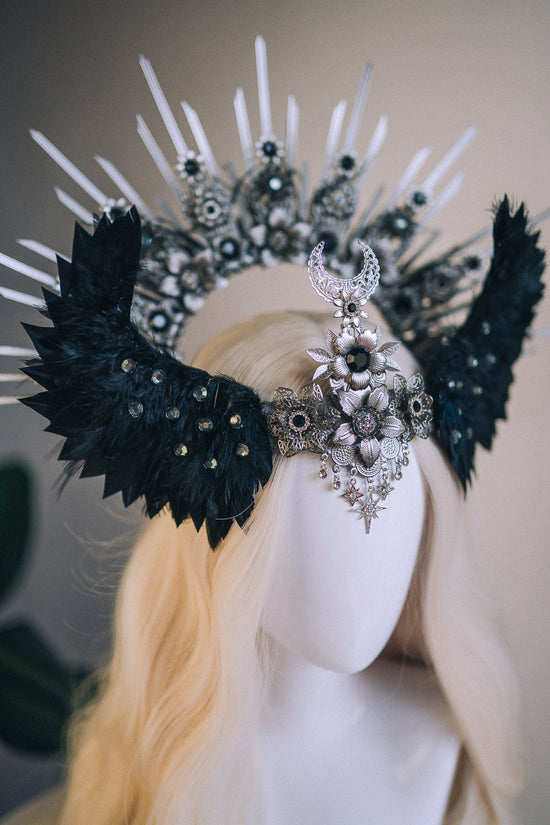 Load image into Gallery viewer, Angel Crown Silver Black Headpiece
