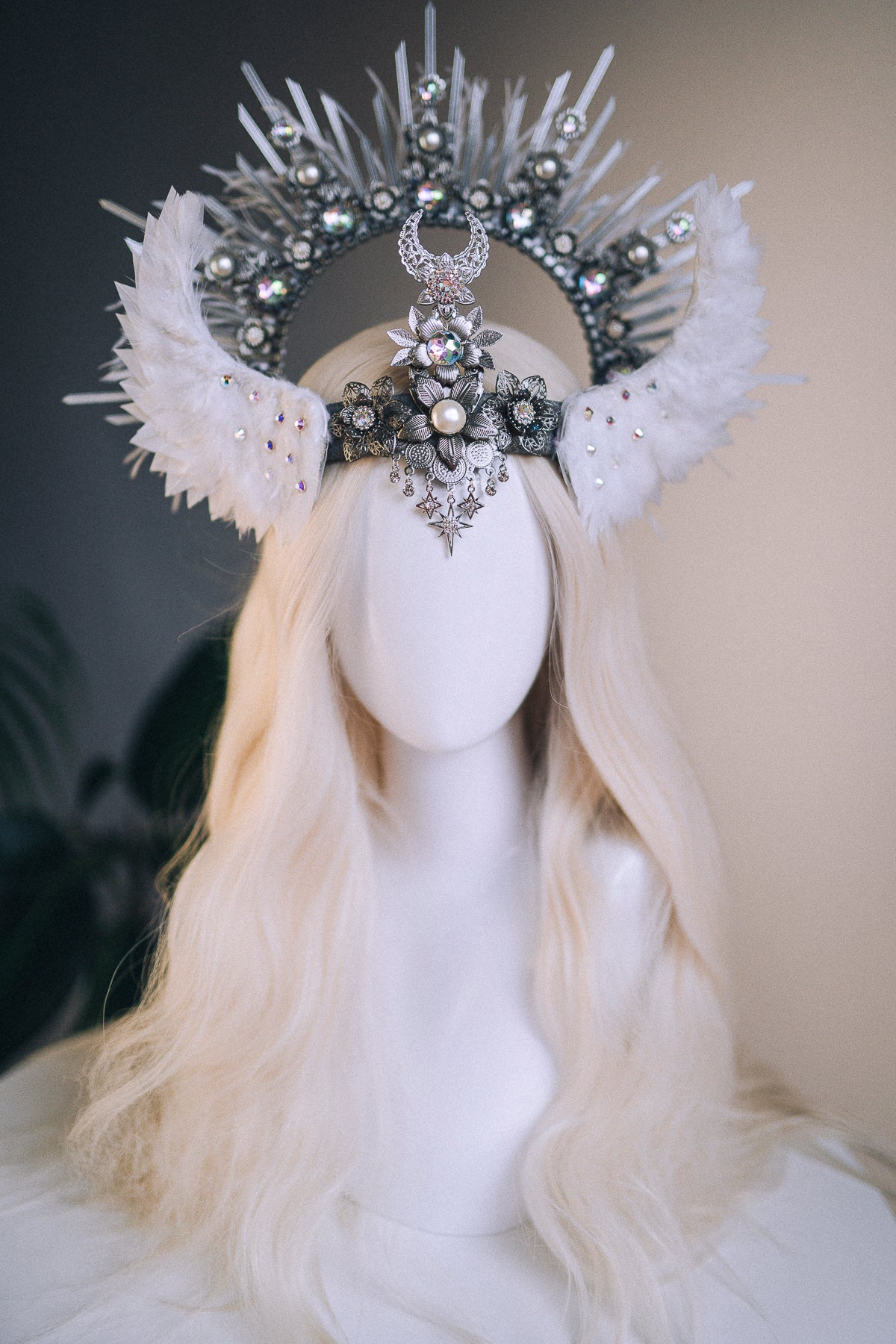 Angel Crown Silver White Headpiece