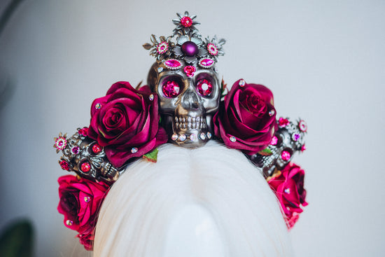 Load image into Gallery viewer, Flower Sugar Skull Crown Magenta
