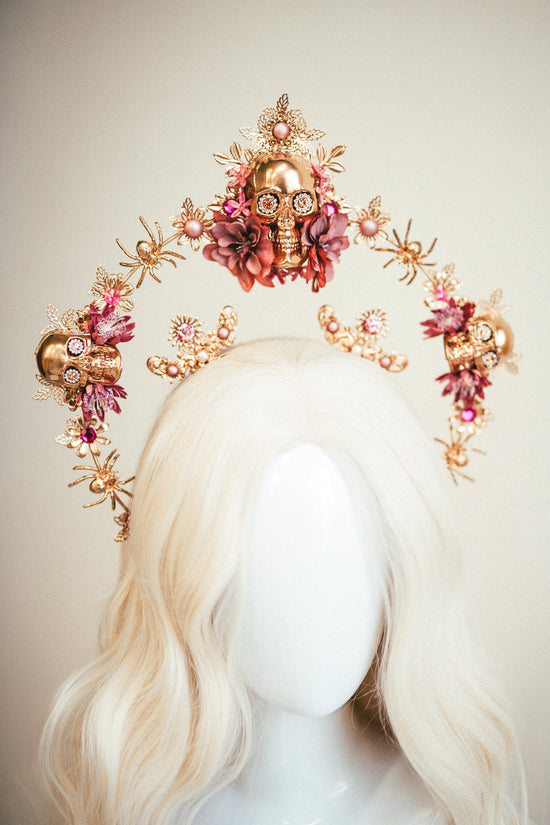 Load image into Gallery viewer, Sugar Skull Crown Pink Flower

