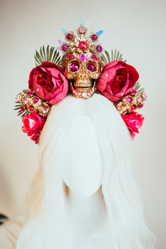 Load image into Gallery viewer, Flower Sugar Skull Crown Pink
