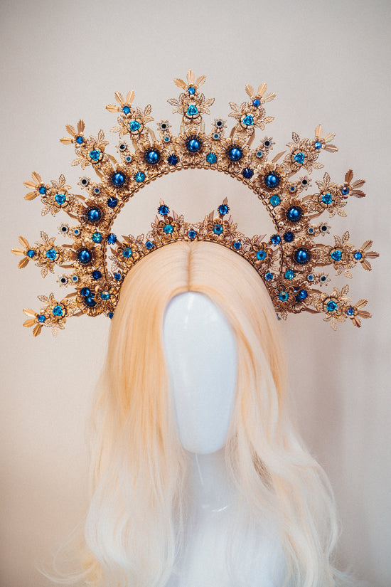 Load image into Gallery viewer, Gold Halo Crown Blue
