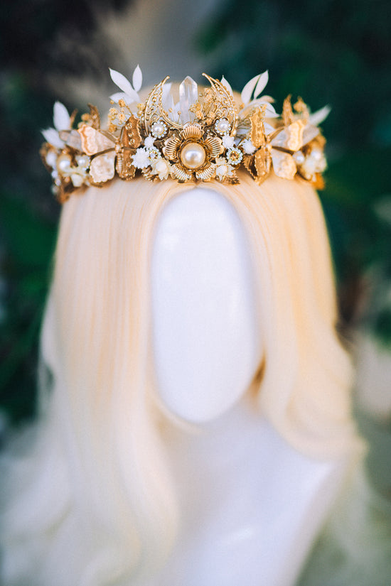 Beige Flower Crown Celestial Gold Wedding Tiara