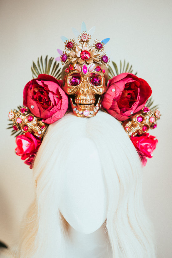 Load image into Gallery viewer, Flower Sugar Skull Crown Pink

