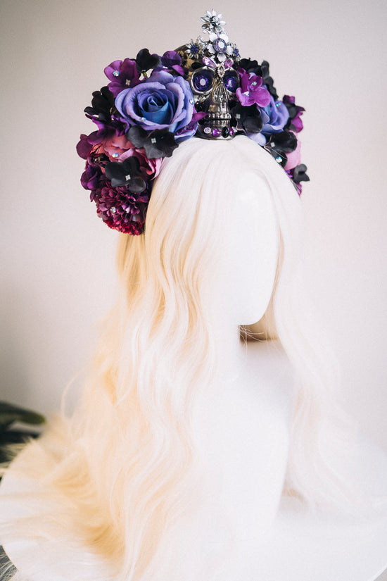 Load image into Gallery viewer, Flower Sugar Skull Crown Purple
