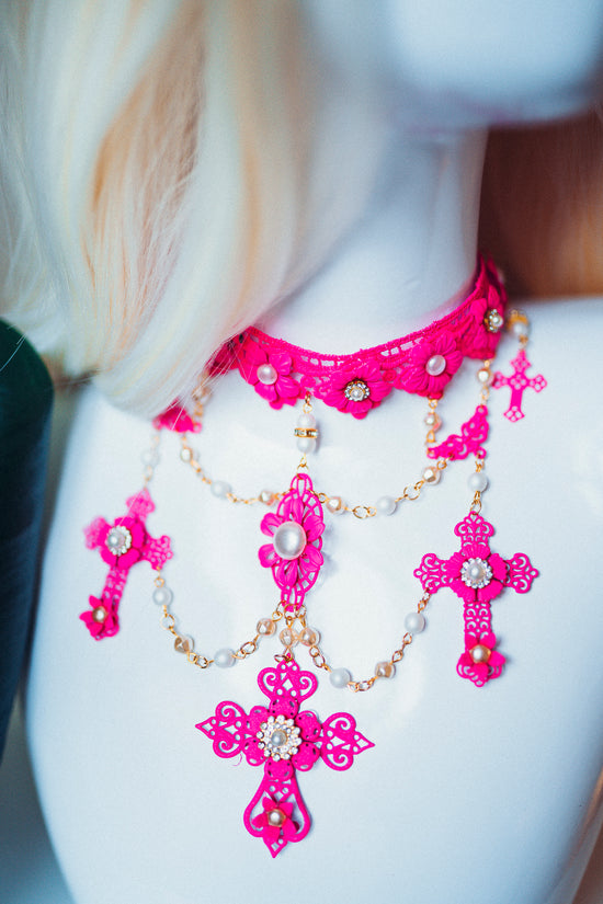 Load image into Gallery viewer, Pink Choker Necklace Madonna Collection
