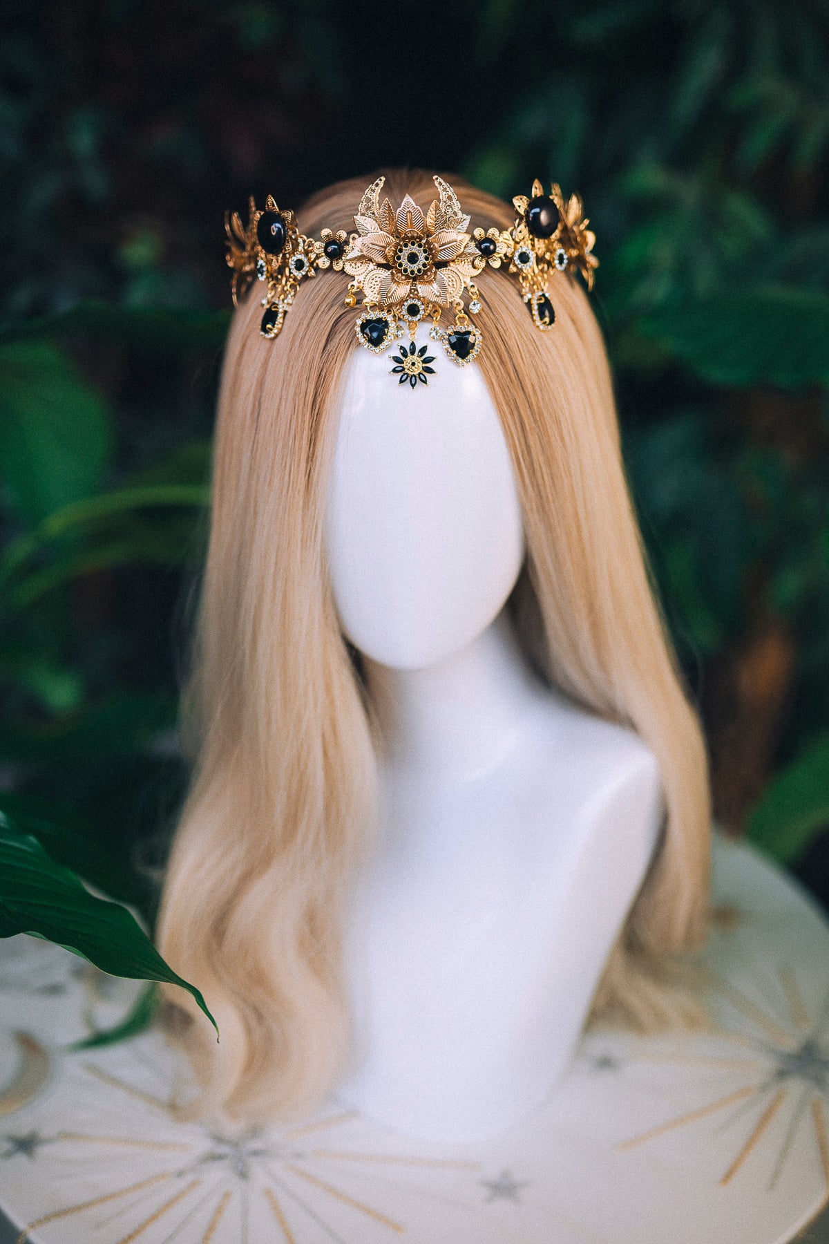 Black Flower Crown Celestial Gold Wedding Tiara