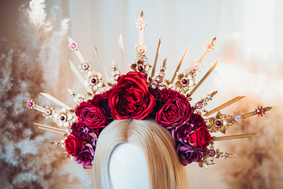 Load image into Gallery viewer, Flower Halo Crown Red
