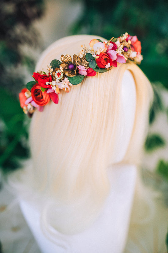 Red Flower Crown Celestial Gold Wedding Tiara
