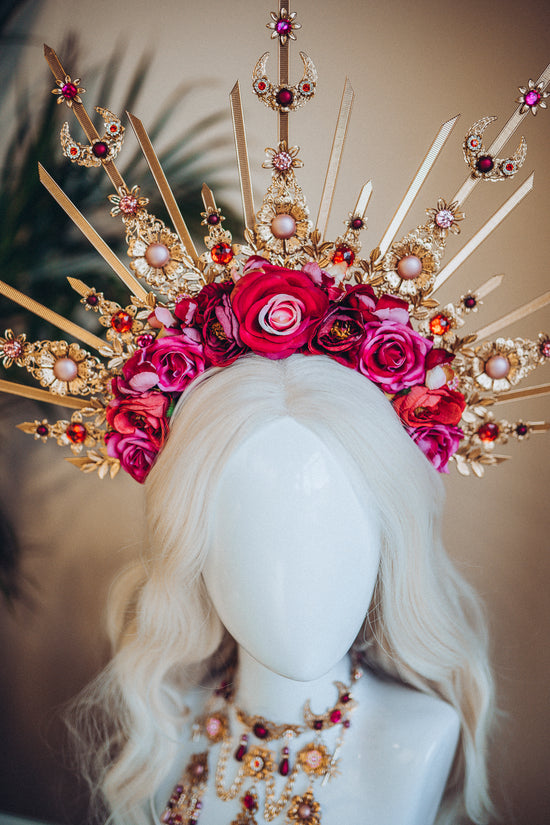 Load image into Gallery viewer, Pink Flower Halo Crown
