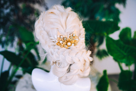 Moon Child Flower Hair Comb Wedding Gold Boho Bride