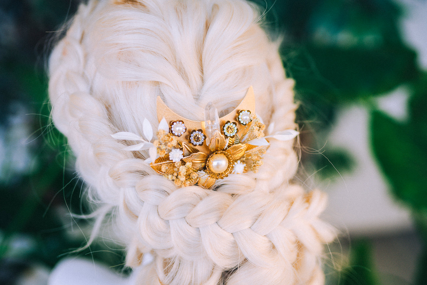Moon Child Flower Hair Comb Wedding Gold Boho Bride