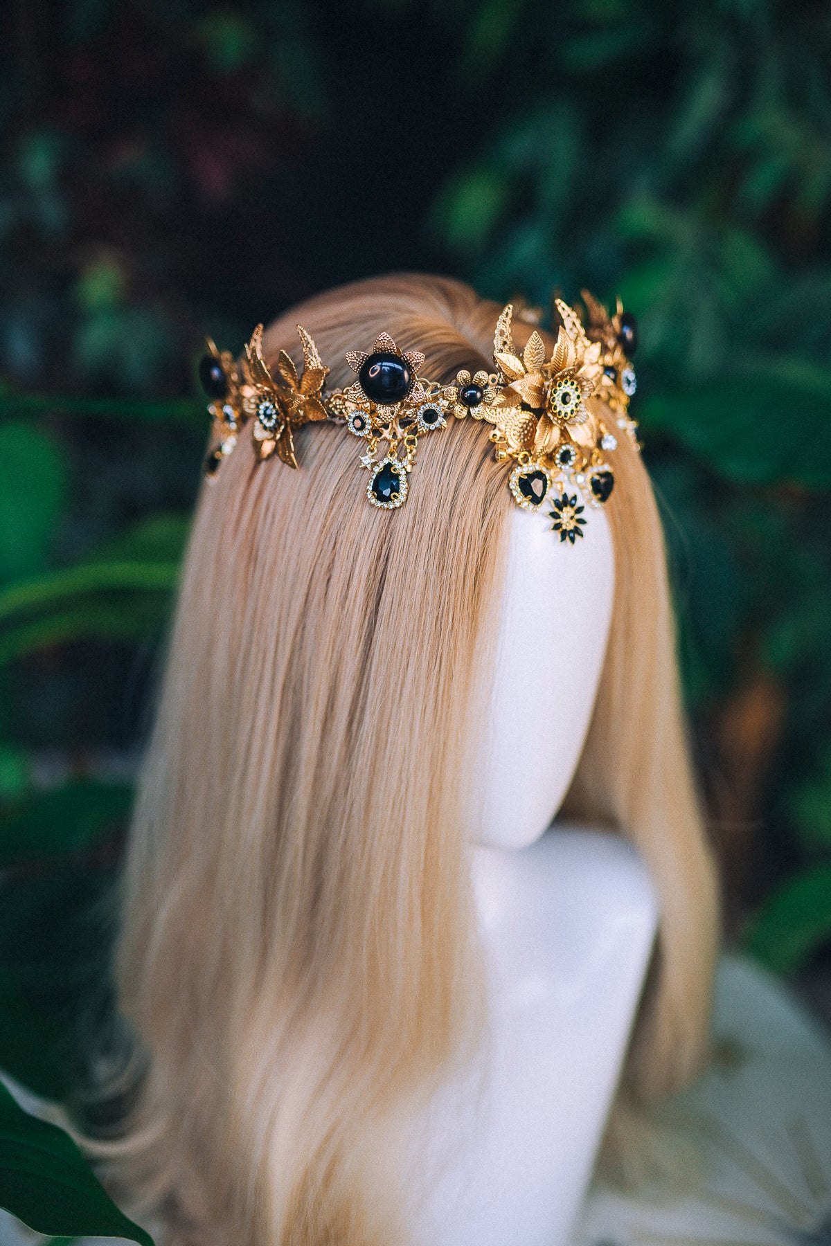 Black Flower Crown Celestial Gold Wedding Tiara