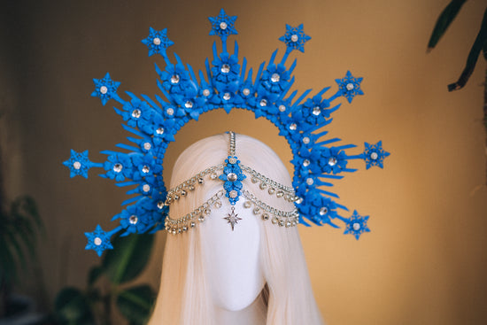 Load image into Gallery viewer, UV Active Blue Snowflake Halo Crown Winter Tiara
