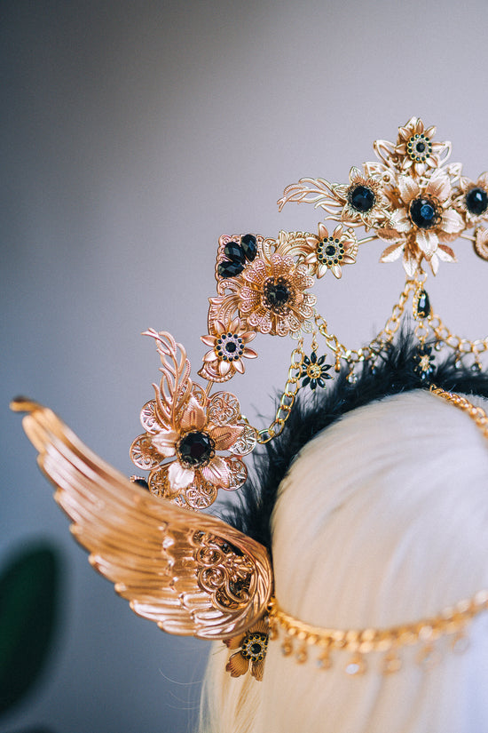 Load image into Gallery viewer, Angel Crown Gold Black Headpiece
