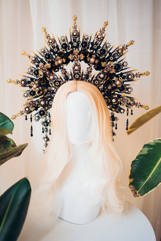 Load image into Gallery viewer, Gold-Black Halo Crown Madonna Collection
