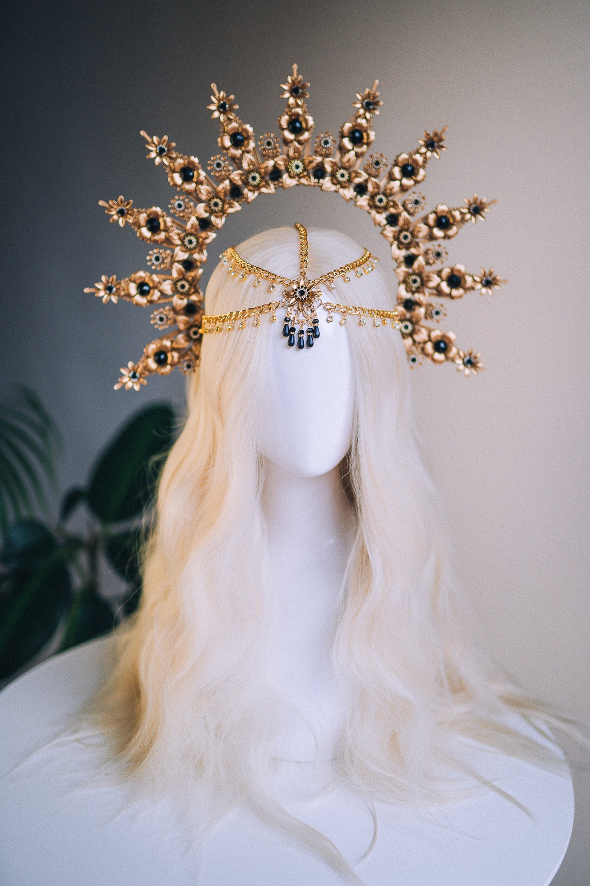 Gold Halo Crown Wedding Headpiece