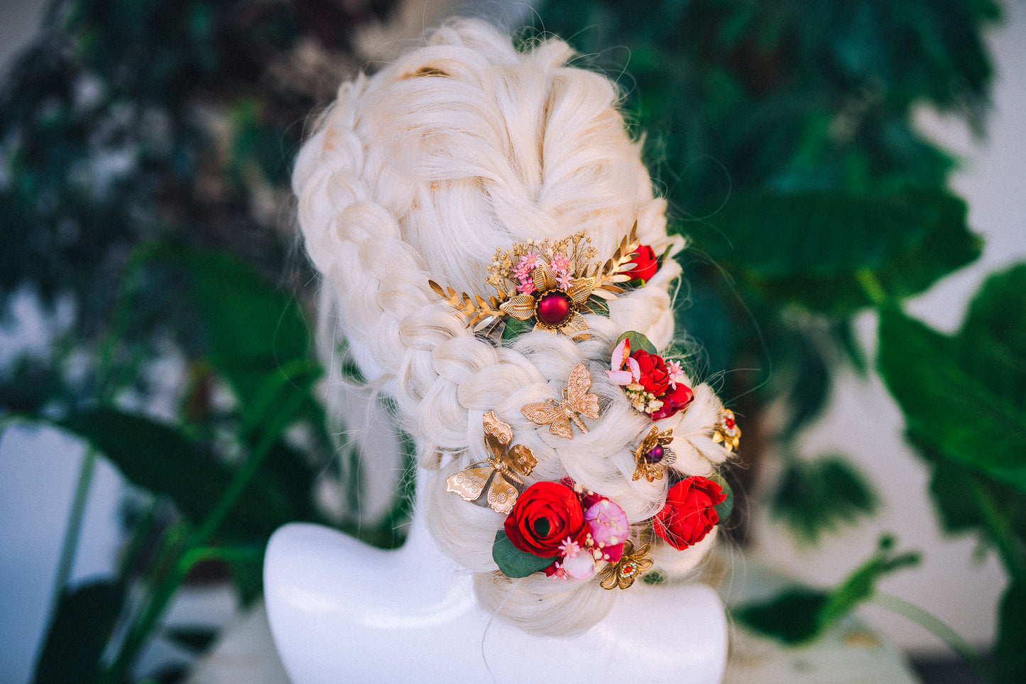 Red Boho Hairpins Flower Hair Comb Wedding Boho Bride