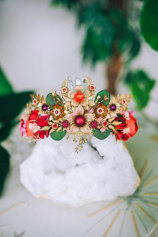 Red Flower Crown Celestial Gold Wedding Tiara