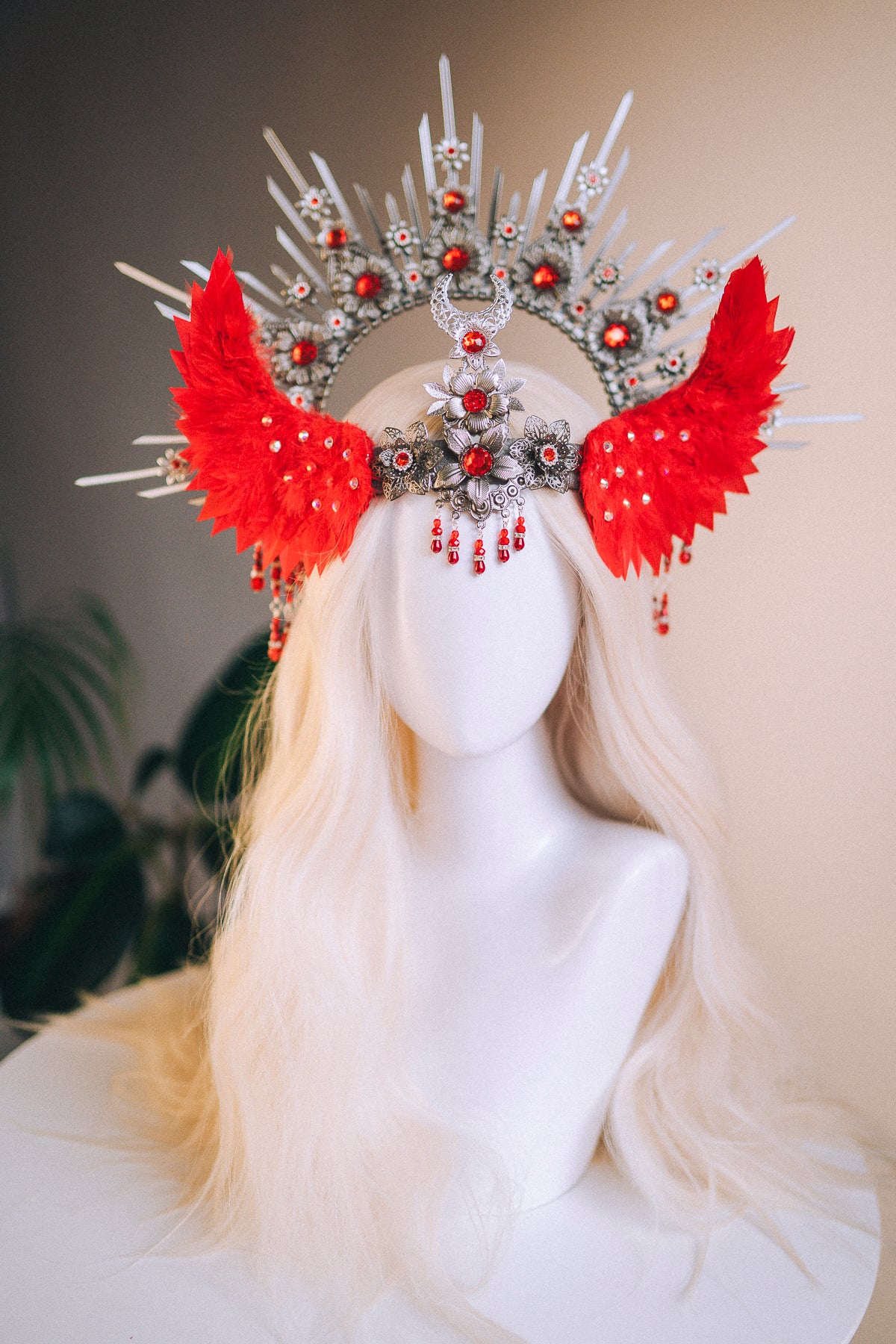 Load image into Gallery viewer, Angel Crown Platinum Red Headpiece
