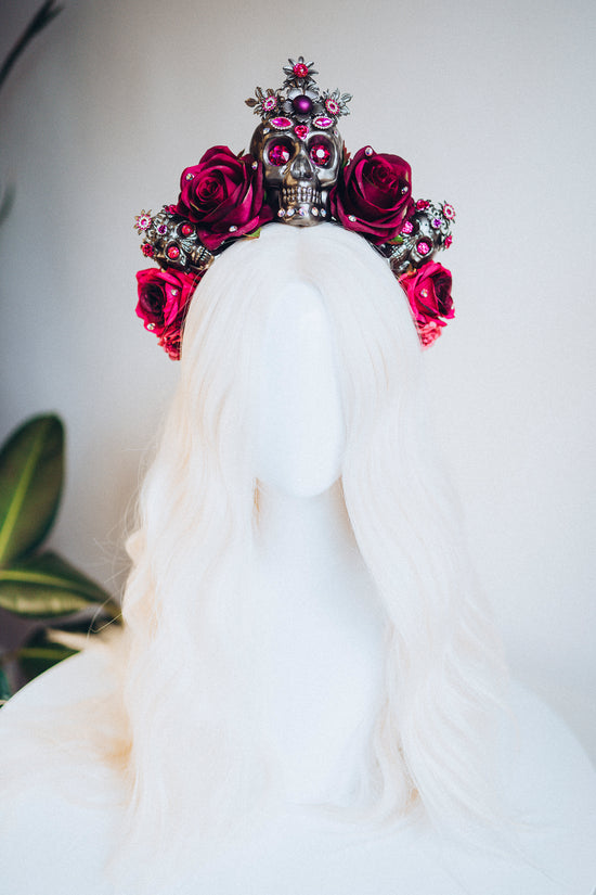Load image into Gallery viewer, Flower Sugar Skull Crown Magenta

