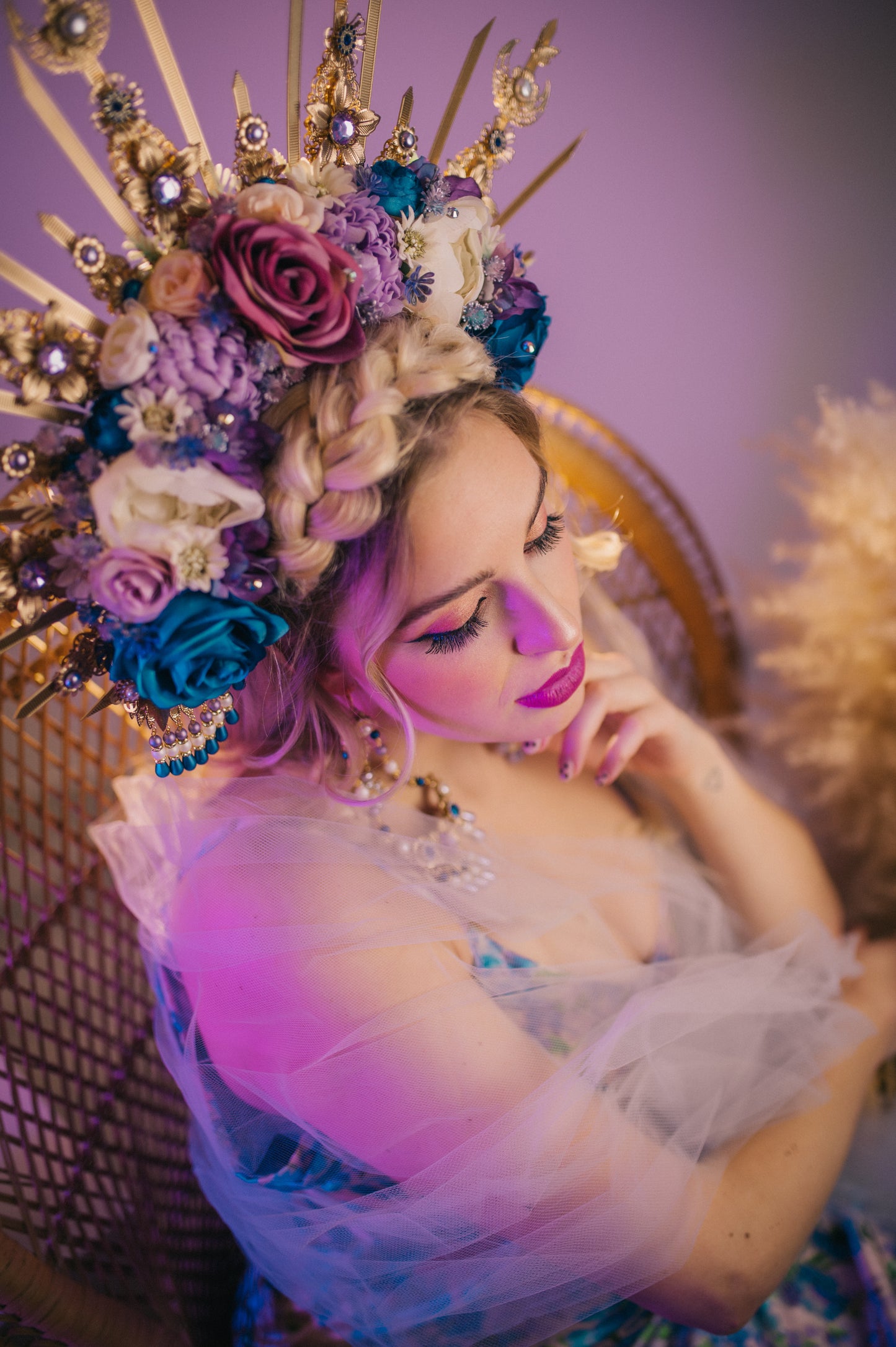 Flower Halo Headband Celestial Jewellery Frida Kahlo Maternity Photo Shoot
