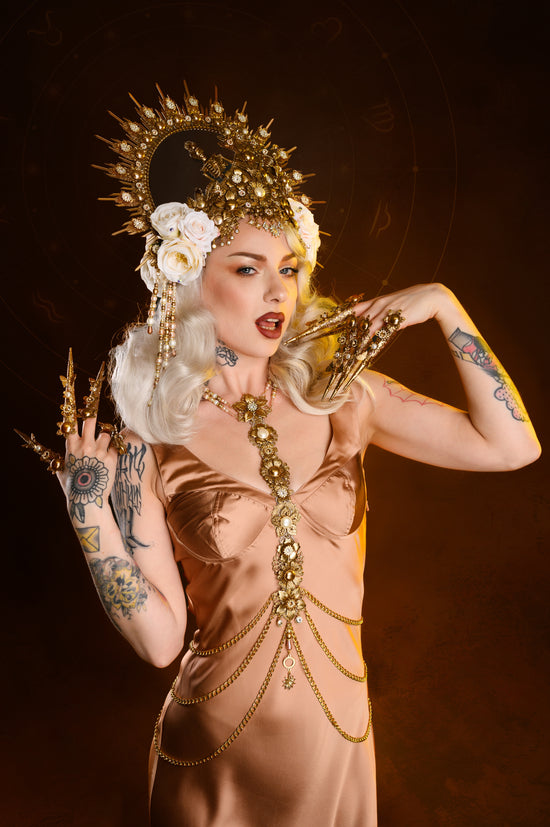 Load image into Gallery viewer, Gemini Zodiac Signs Gold Harness Festival Fashion
