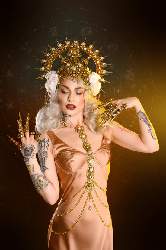 Load image into Gallery viewer, Gemini Zodiac Signs Gold Harness Festival Fashion
