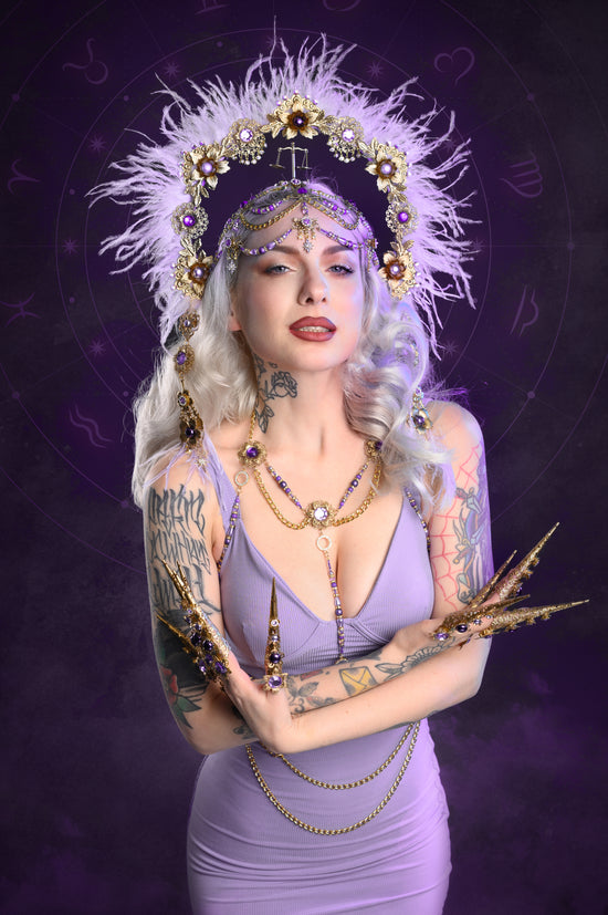 Libra Zodiac Signs Gold Purple Harness Festival Fashion