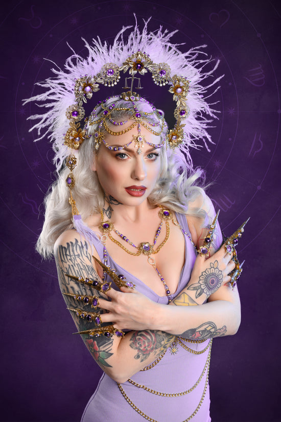 Libra Zodiac Signs Gold Purple Harness Festival Fashion